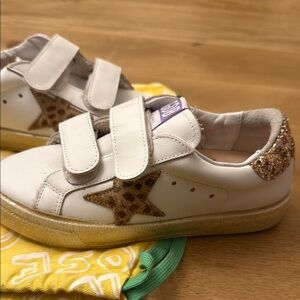 Golden Goose Kids White and Gold Sneakers with Leopard Star